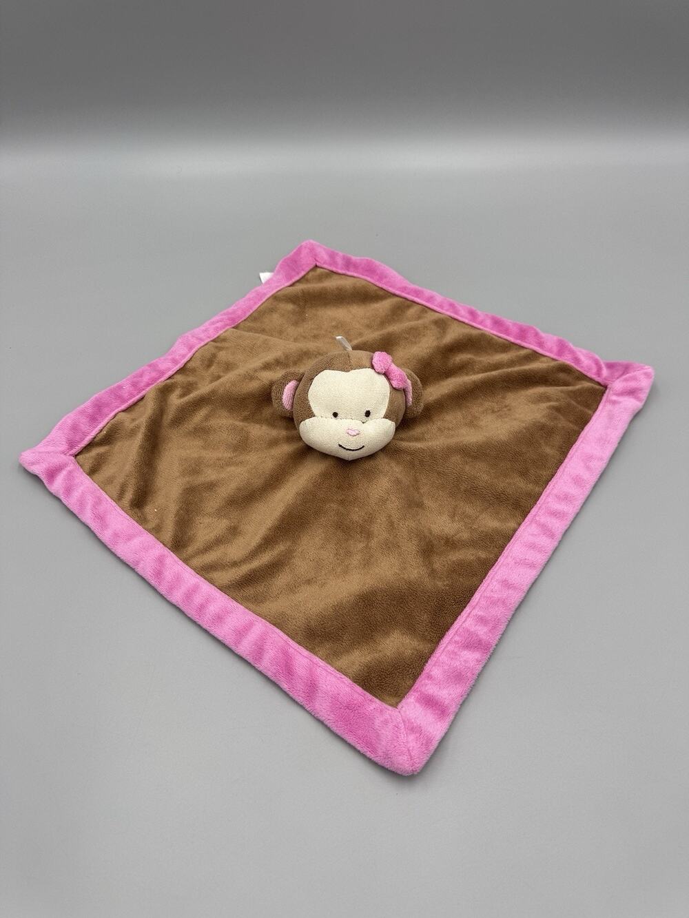 Tiddliwinks Girl Monkey Lovey Plush Baby Security Blanket Brown W/ Pink Trim